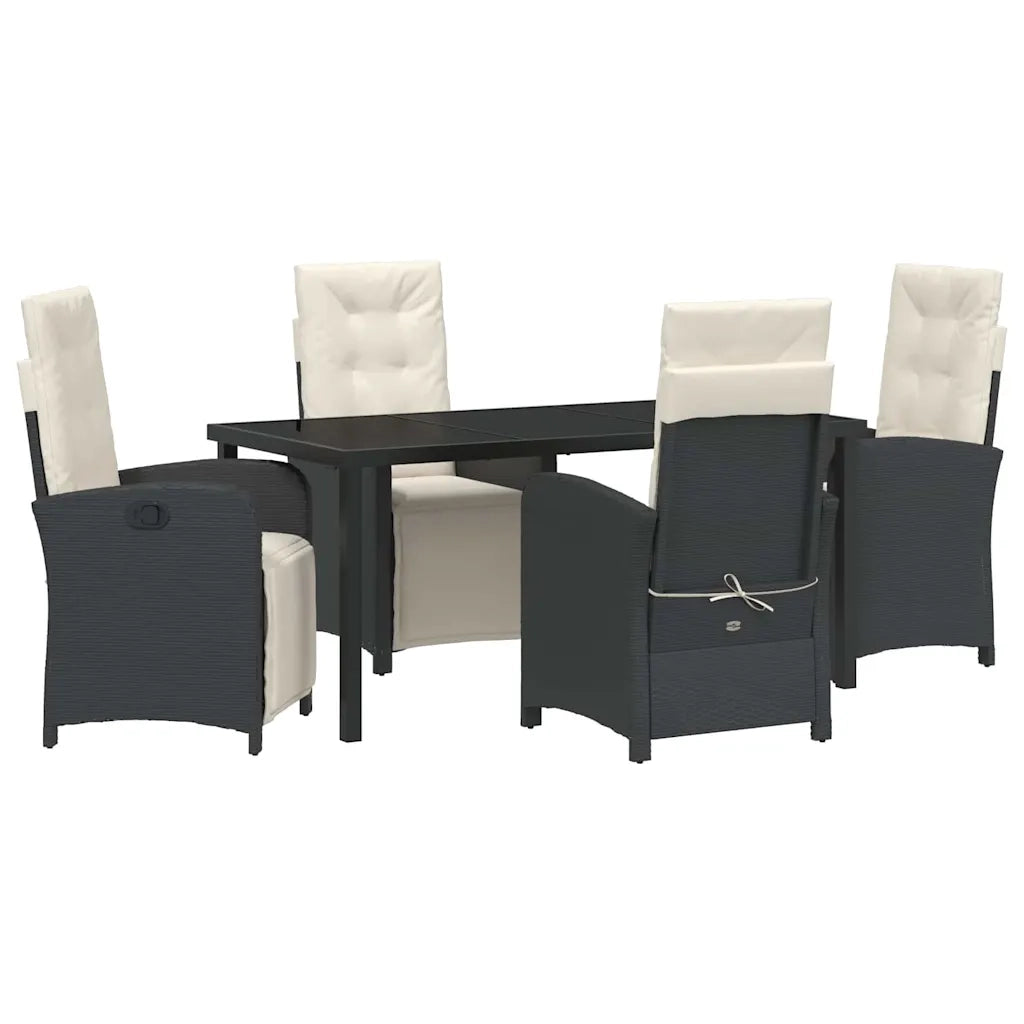 Set da Pranzo per Giardino con cuscino 5 pcs Nero polyrattan