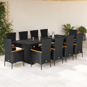 Set da Pranzo da Giardino 11 pz con Cuscini in Polyrattan Nero 3277532