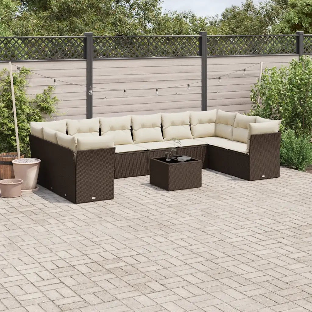 Set Divani da Giardino 11 pz con Cuscini Polyrattan Marrone 3250052