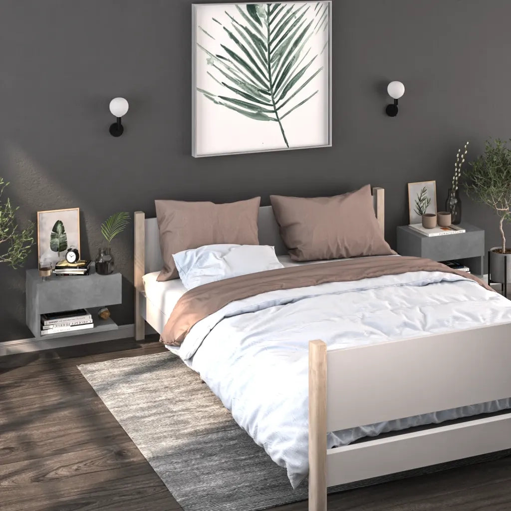 Comodino | Armadio da Notte | Mobiletto da notte a Muro Grigio Cemento