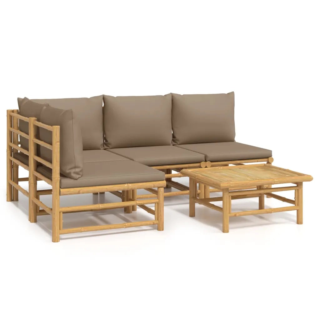 Set Salotto da Giardino 5pz con Cuscini Tortora Bambù 3155138