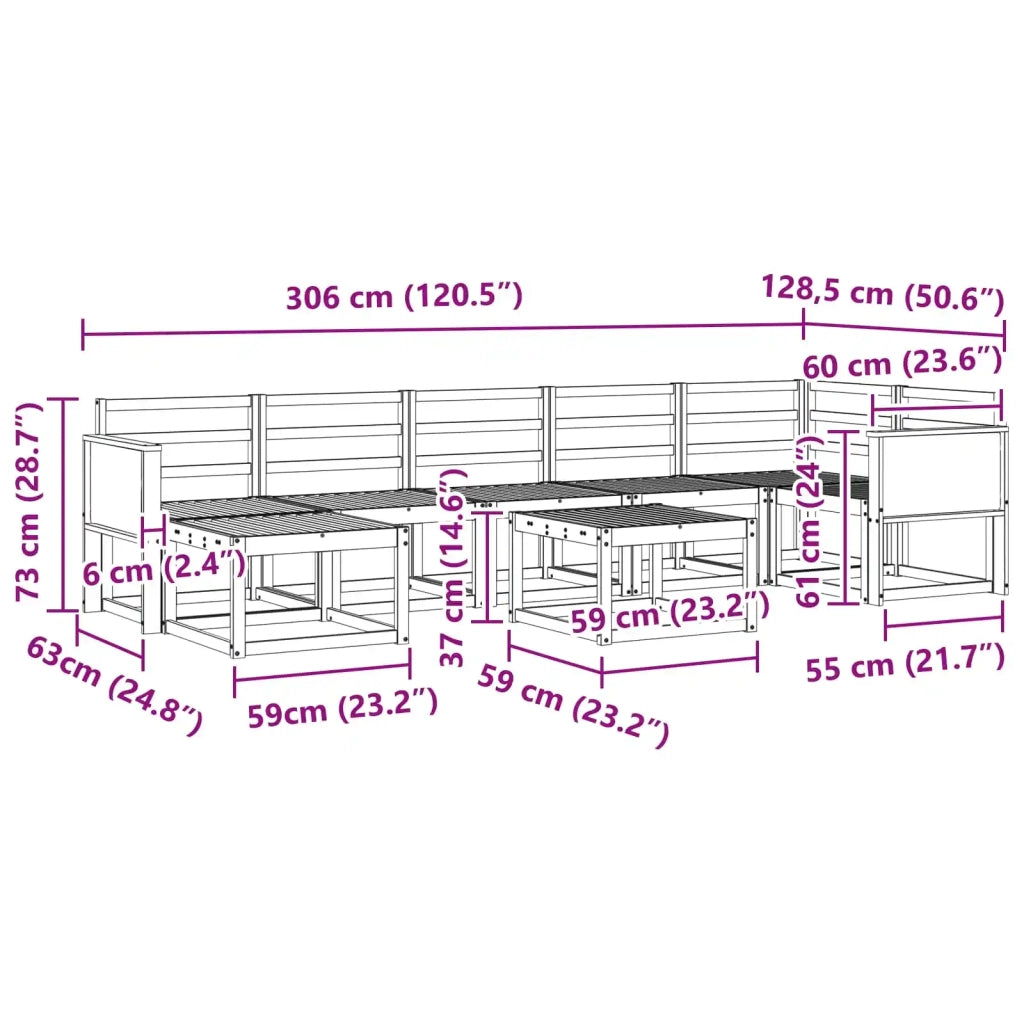 Set di divani da esterno 8 pcs Naturale