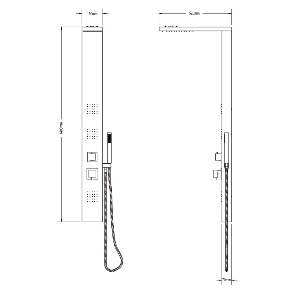 Colonna idromassaggio in alluminio nero 140x15 cm mod. Vittoria