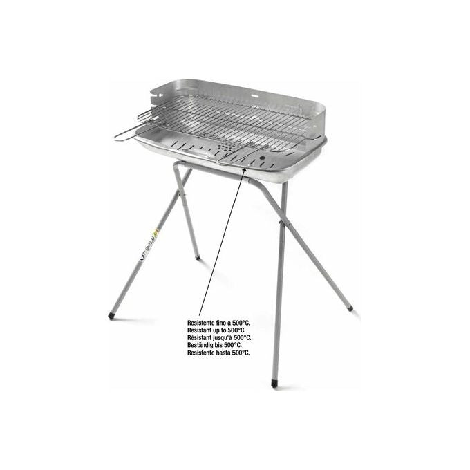 Ompagrill 316014 60 40 Professional Barbecue a Carbone Griglia Regolabile in 3 Posizioni Acciaio Alluminato colore Grigio