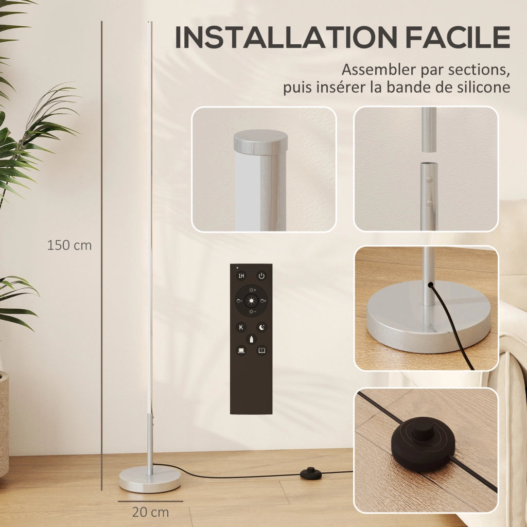 Lampada da terra LED dimmerabile ¨C Xylo ¨C con telecomando e interruttore a pedale, ?20x150cm, argento
