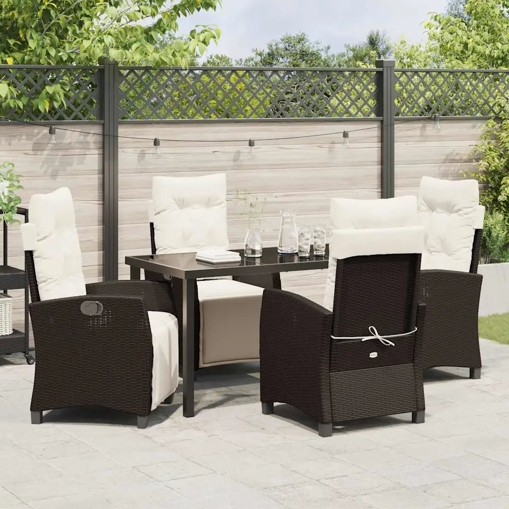 Set da Pranzo per Giardino con cuscino 5 pcs Marrone polyrattan