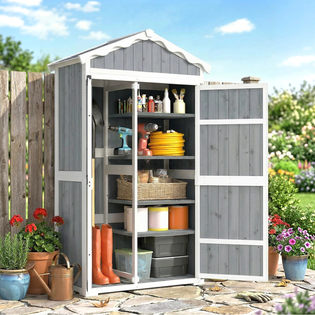 Armadio da Giardino in Legno ¨C Minimal ¨C Grigio 105x55x179 cm