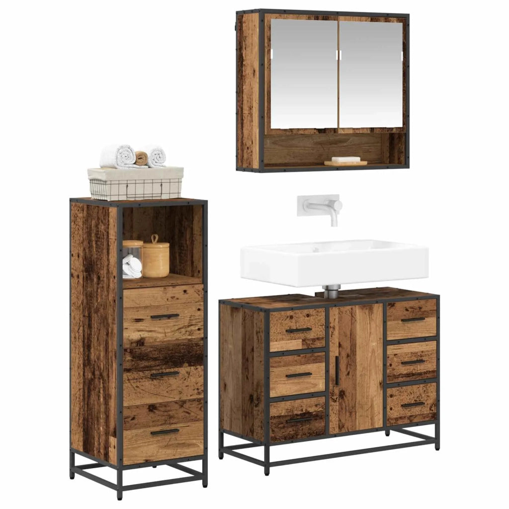 Set di mobili per il bagno con cassetto 3 pcs Legno vecchio 3402494