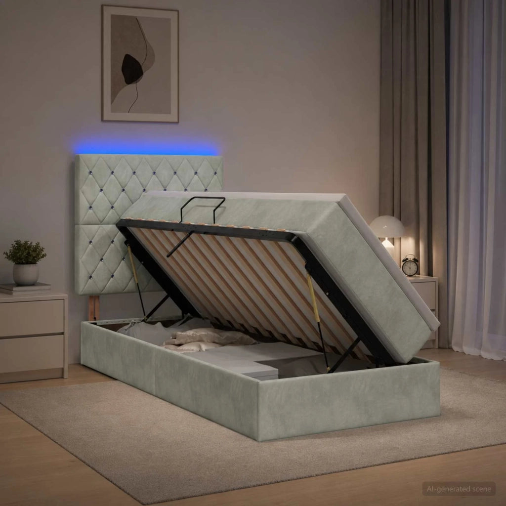 Letto con contenitore LED e materasso Grigio Chiaro 3460050