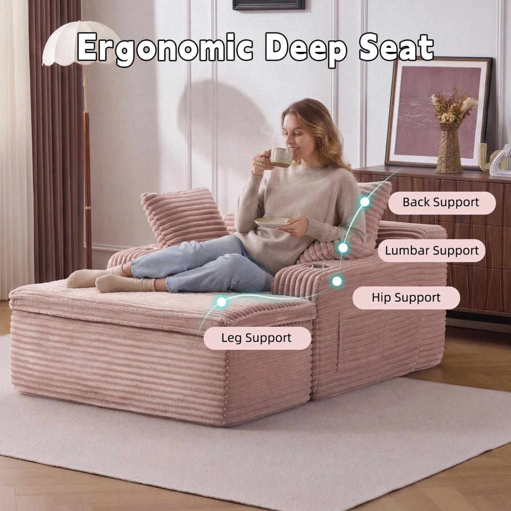 Divano letto angolare con pouf ¨C Minimal ¨C rosa, 3 posti