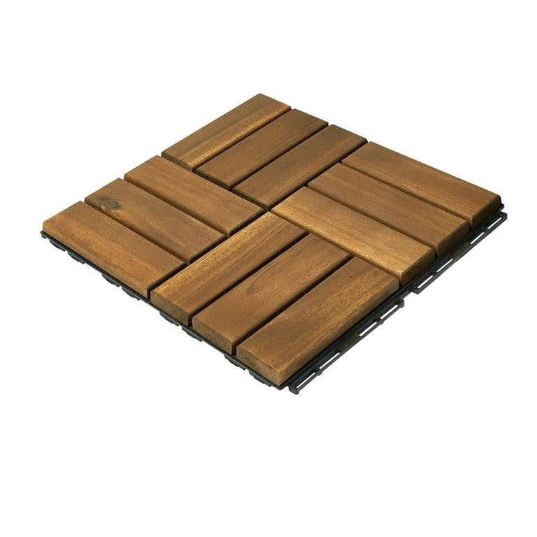 Set 9 Pezzi Piastrelle Pavimento da Esterno Wood Acacia 30 x 30 x 2 cm