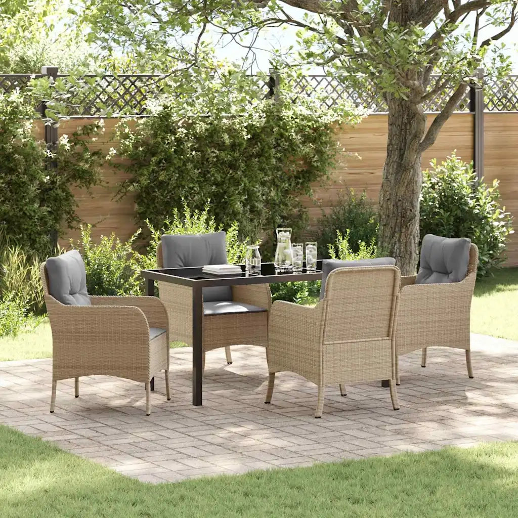 Set da Pranzo per Giardino con cuscino 5 pcs Beige polyrattan
