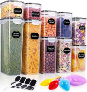 Set di conservazione in plastica da 10 dozzine di muesli (2 x 0,8 l + 2 x 1,4 l + 2 x 1,6 l + 2 x 2,8 l) contenitori da conservazione a chiusura ermetica con coperchio e etichette, cucchiaio di misura per cereali, farina, zucchero