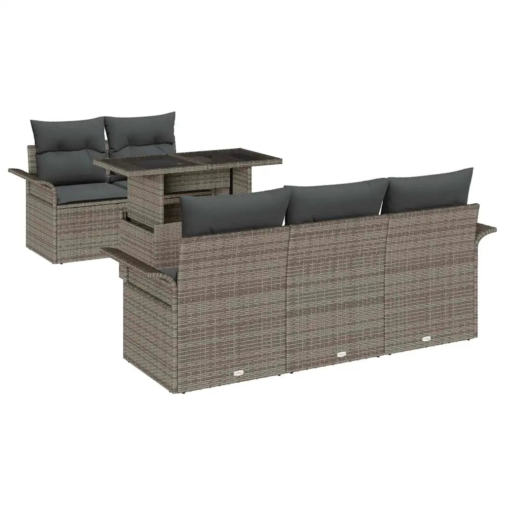 Set Divano da Giardino con cuscino 6 pcs Grigio polyrattan