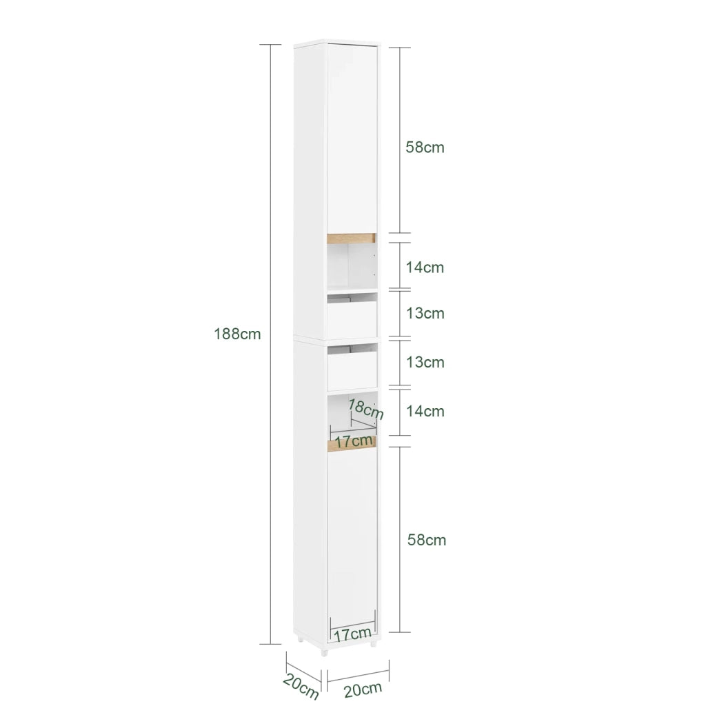 SoBuy BZR151-W Mobile da Bagno per Spazi Stretti - Mobiletto Salvaspazio con Ripiano Regolabile e Cassetto, per Soggiorno e Entrada - Compatto Armadietto Bagno in Legno, Bianco, 20 x 20 x 96 cm