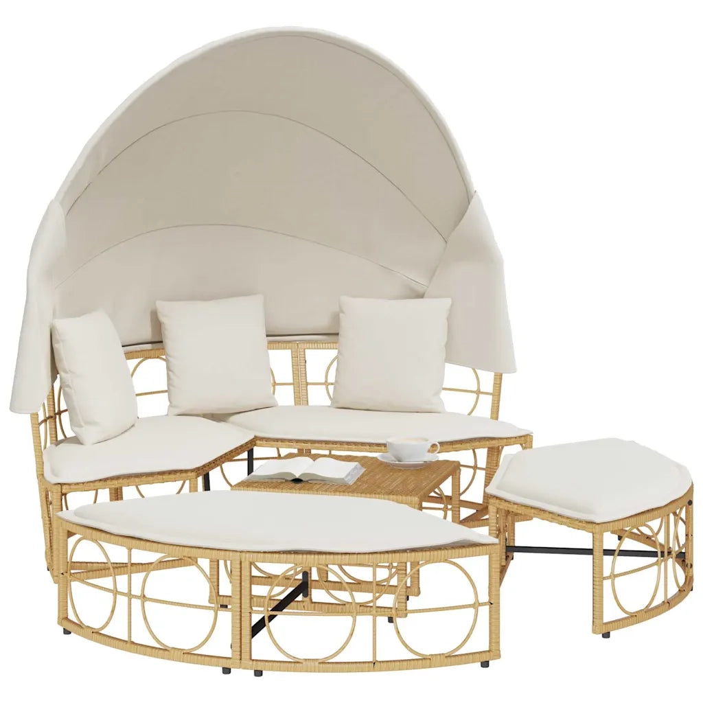 Lettino Prendisole Esterno Tetto e Cuscini in Polyrattan 4108235