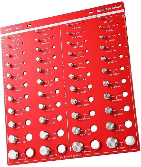 Controllatore di fili - Identificazione di fili a vite e a bussola - Qualità industriale - 14 misure metriche e 14 misure standard - Identificazione rapida delle misure...