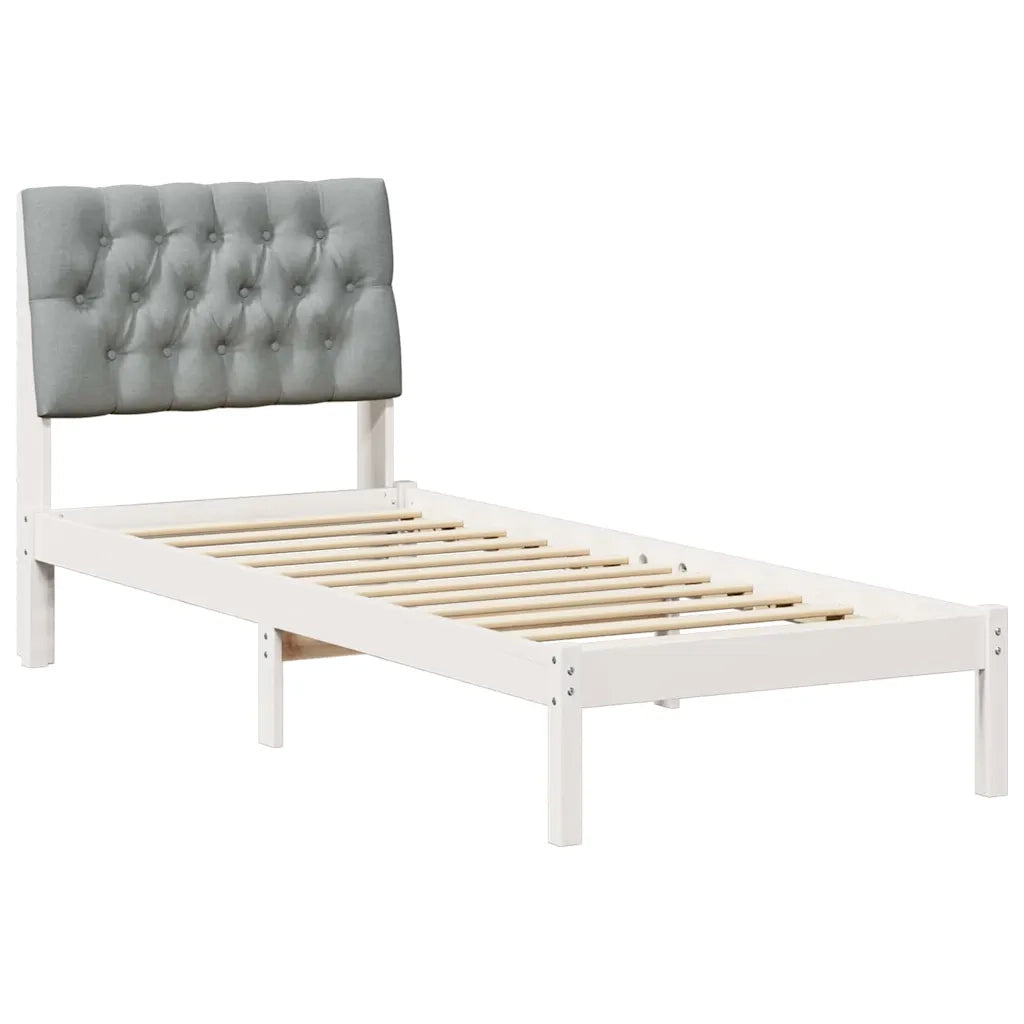 Letto singolo | Letto per adulti | Letto con Testiera Rivestita con testiera Bianco 75 x 190 cm