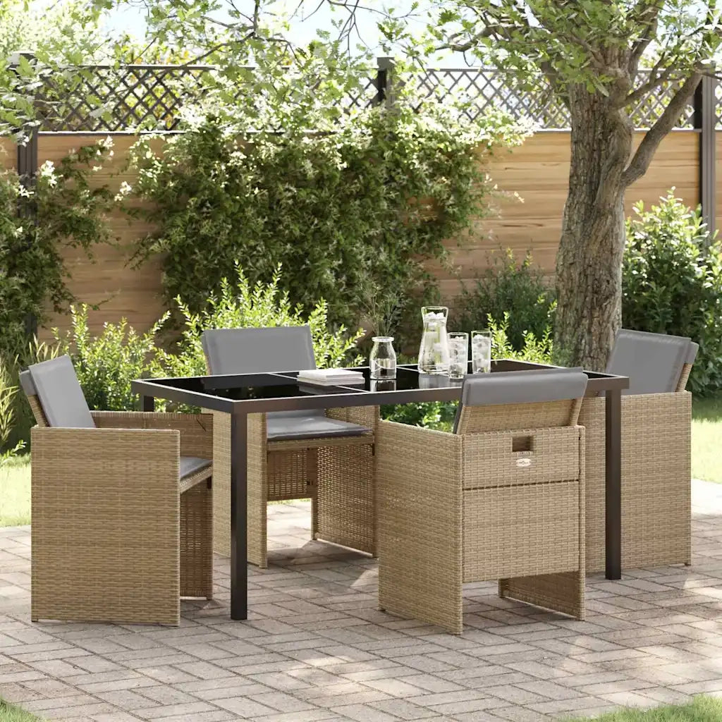 Set da Pranzo per Giardino 5 pcs Beige polyrattan