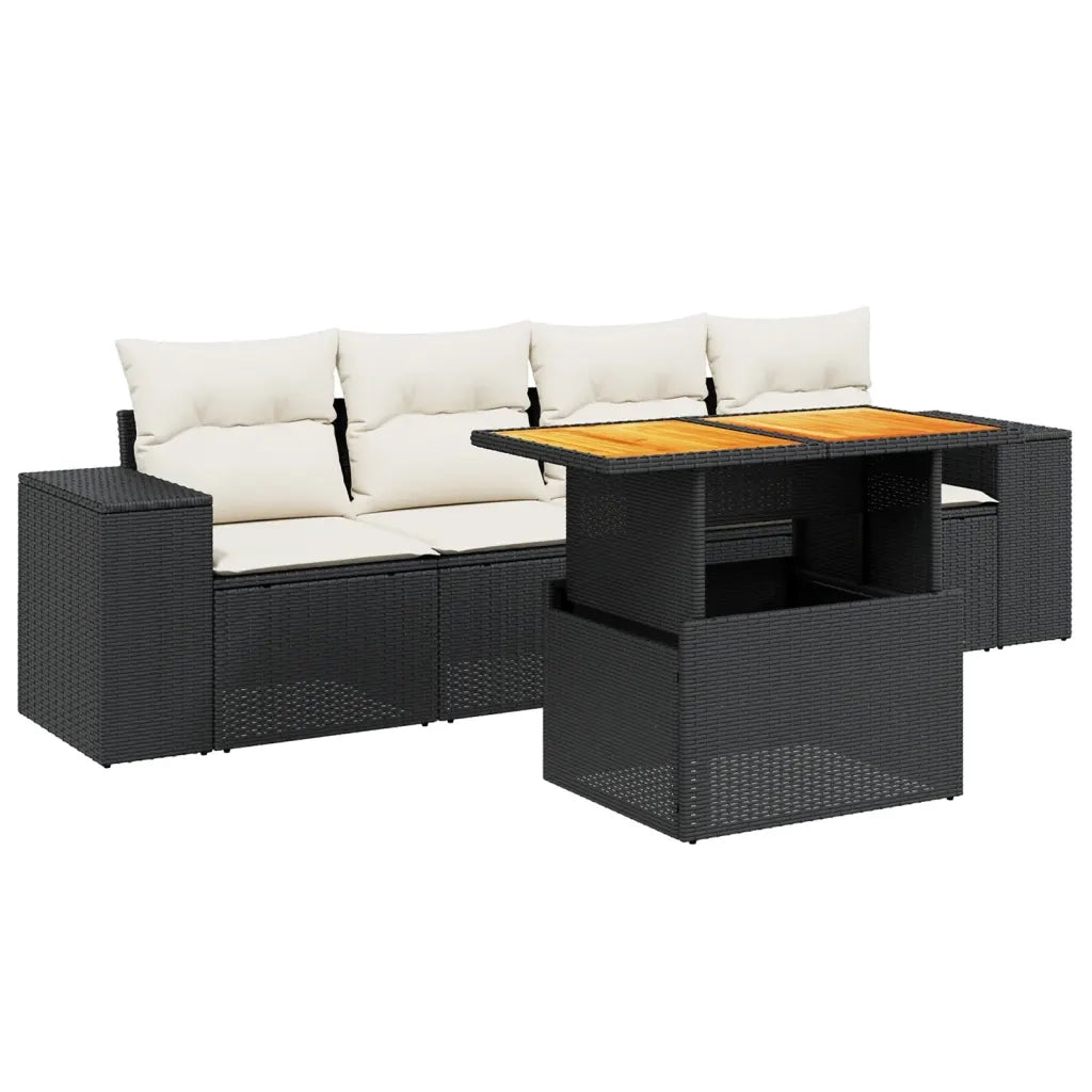 Set Divani da Giardino 5 pz con Cuscini in Polyrattan Nero