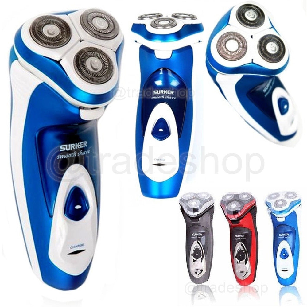 Trade Shop - Rasoio Elettrico Ricaricabile Viso Barba Baffi Regolazione Peli 3 Testine -