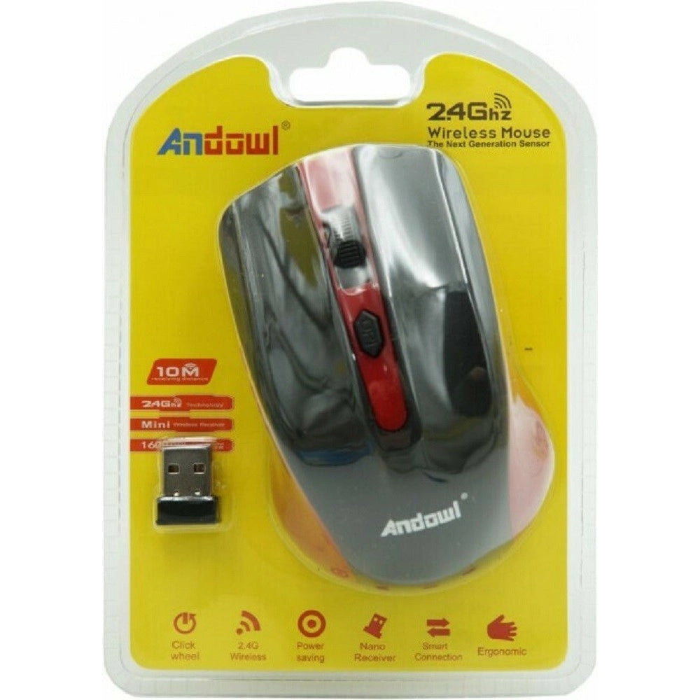 Trade Shop - Mouse Wireless Ottico 2.4ghz Ricetrasmettitore Usb Ergonomico Computer Pc An-211 -