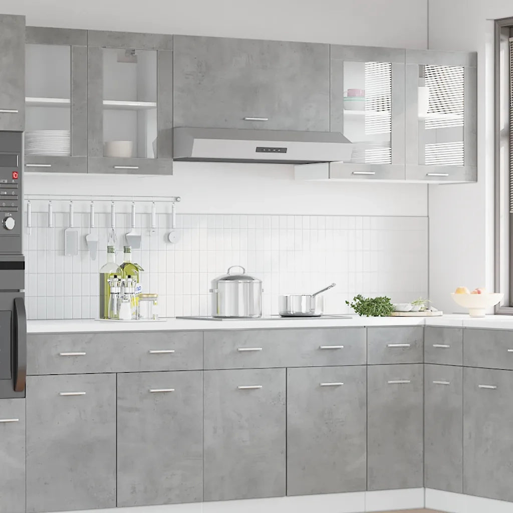 Mobile Pensile con Vetro “Lyon” Grigio Cemento 80x31x60 cm 856118