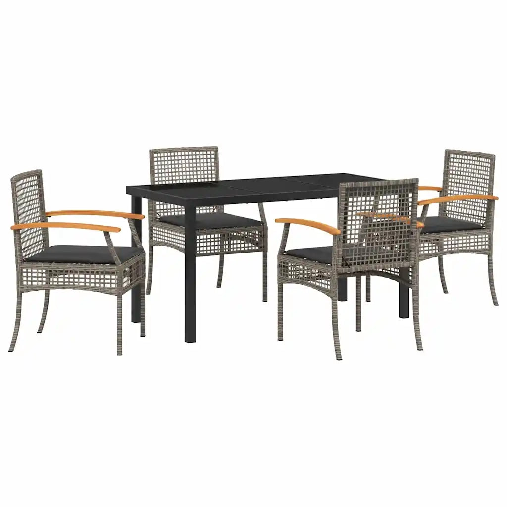 Set da Pranzo per Giardino 5 pcs Grigio polyrattan