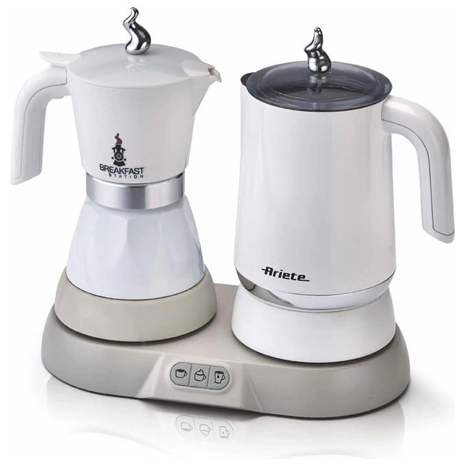 Ariete 1344 Breakfast Station - Moka elettrica - Bollitore - Montalatte a caldo e freddo - 5 funzioni - mantenimento caffè caldo - 500 Watt - Bianco