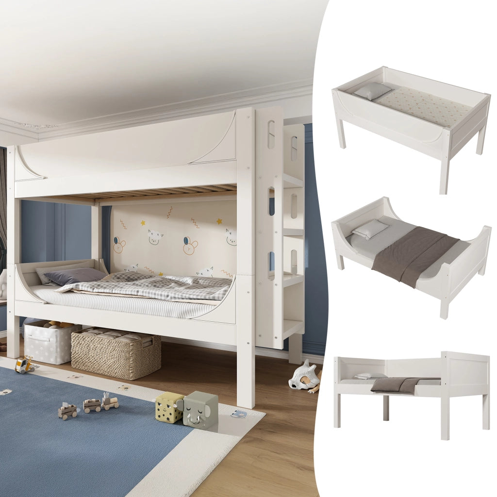 Letto a castello separabile – 90x200 cm – scala reversibile 2 letti singoli – bianco