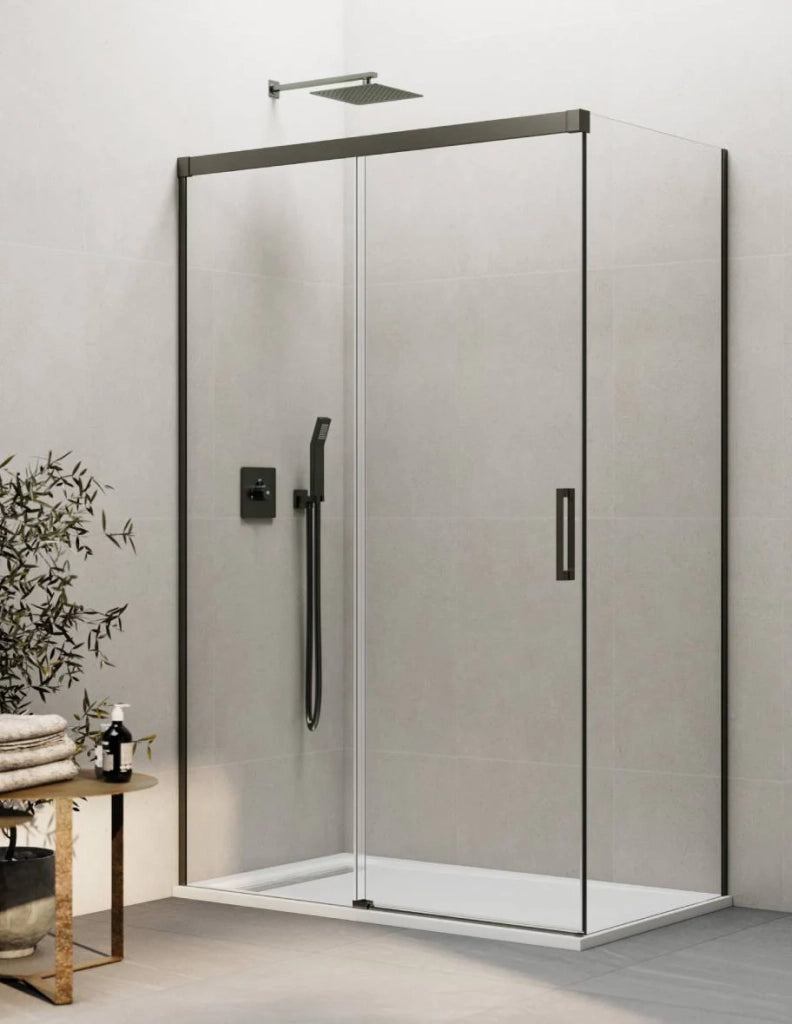 Box doccia THALASSA (BASIC) 1+1 con lato fisso laterale 135x80 cm Titanio vetro trasparente