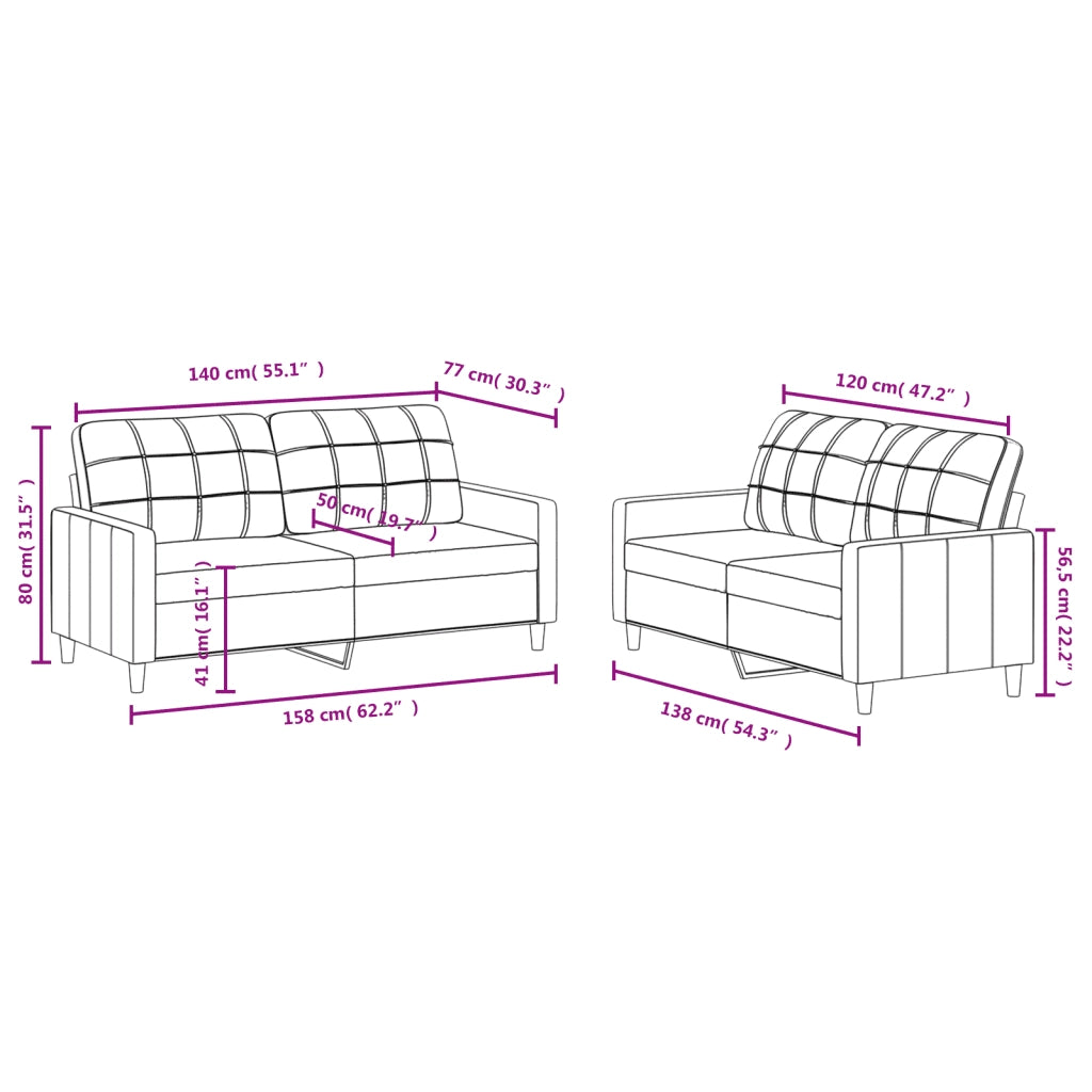 Set di Divani 2 pz con Cuscini Grigio Chiaro in Tessuto 3201274