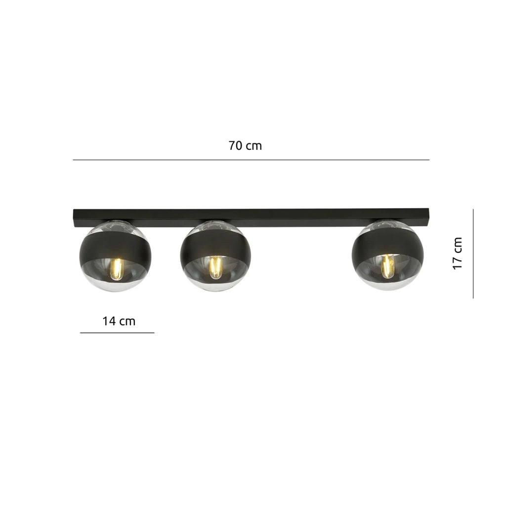 Plafoniera Moderna Giapeto Acciaio Nero 3 Luci E14 Ip20