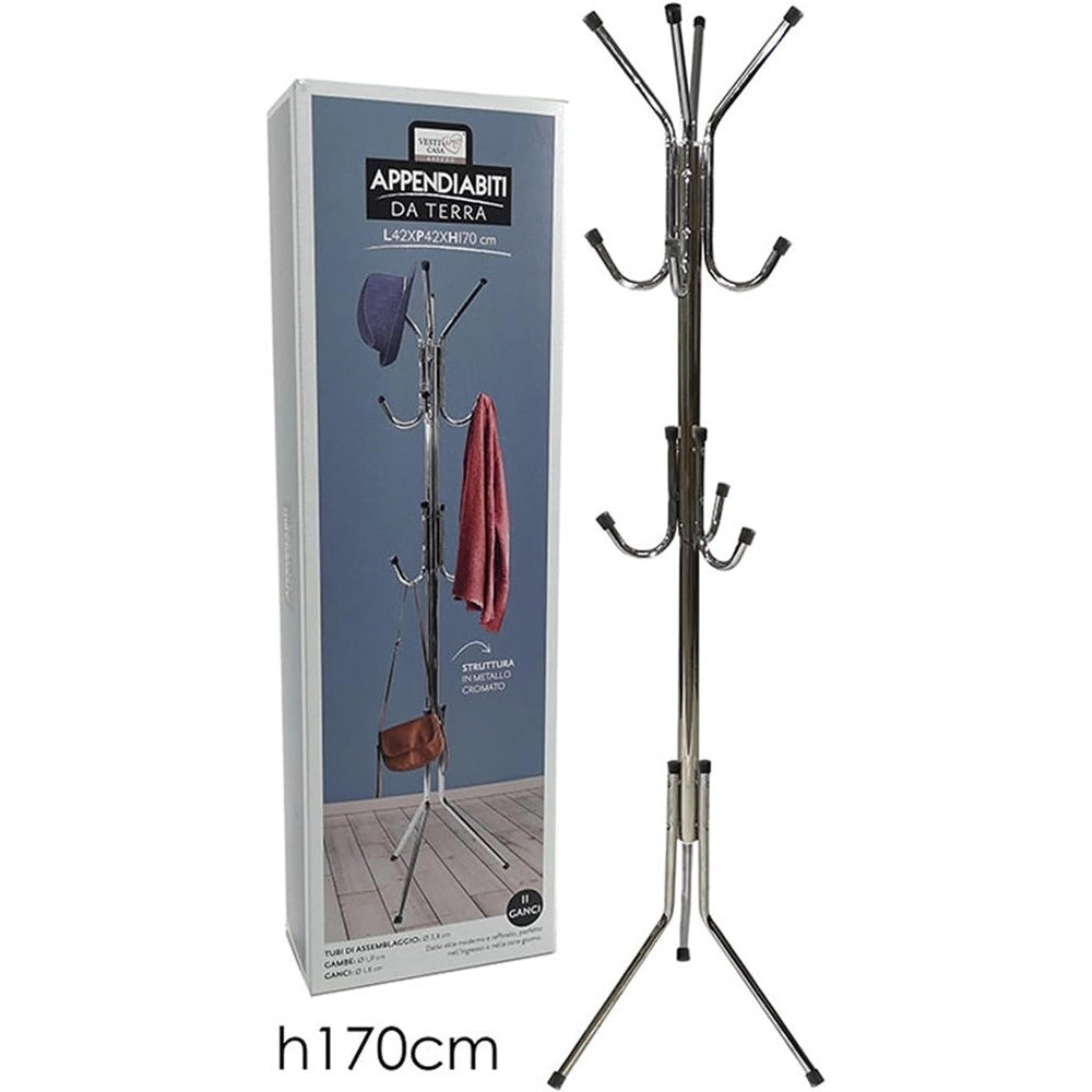 Trade Shop - Appendiabiti Da Terra 170 Cm Attaccapanni 11 Ganci Cromato Piantana Appendi Abiti -