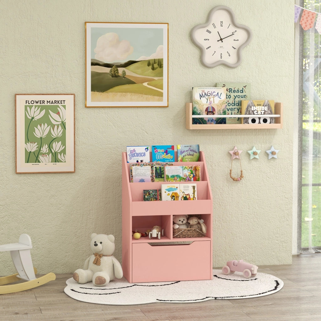 Libreria con cassetti e ripiani ¨C zephmum ¨C rosa 80x30x180