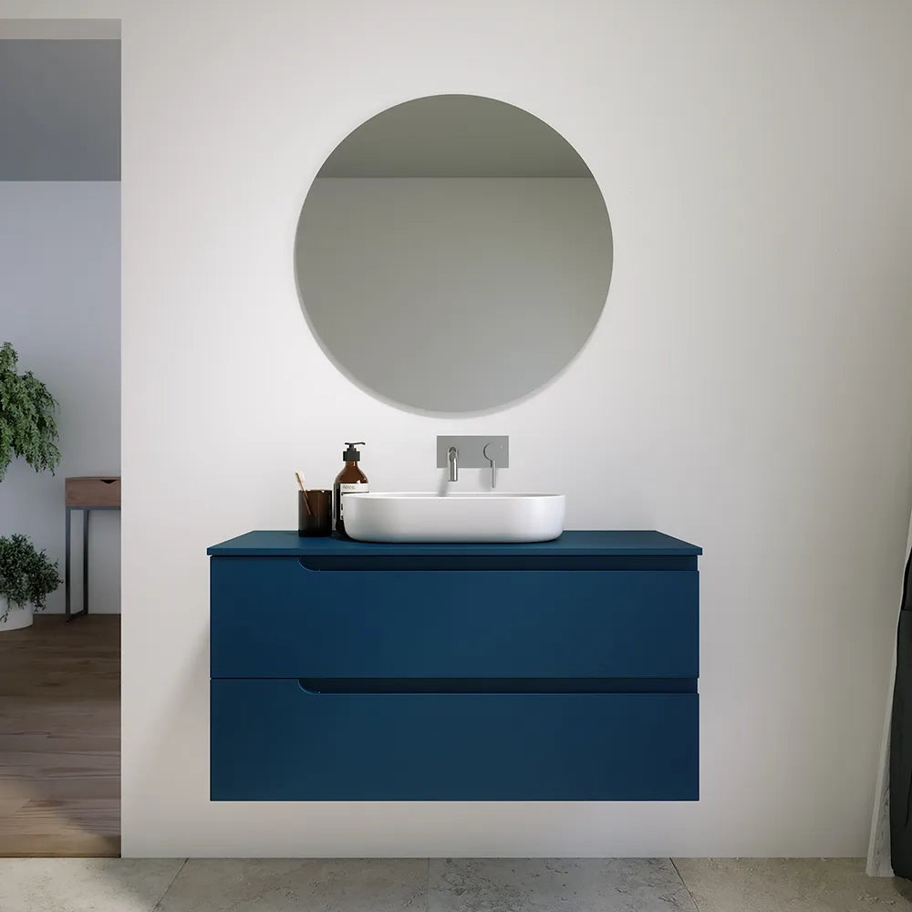 Mobile bagno sospeso 70 cm due cassetti blu zaffiro opaco con top | Ardenne