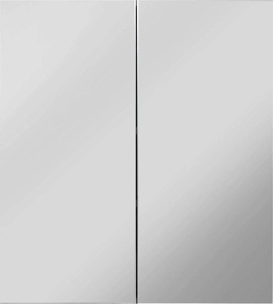 Specchio per bagno - Unità di riflessione - Organizzatore per saponi - Organizzatore per la parete - Maniglione per bagno - Pannello riflettente - Supporto per la toilette - Bianco liscio/Argento scuro - 60 x 67 x 18 cm