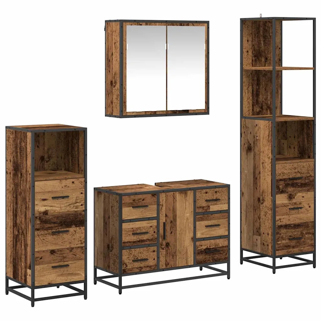 Set di mobili per il bagno con cassetto 4 pcs Legno vecchio 3402566