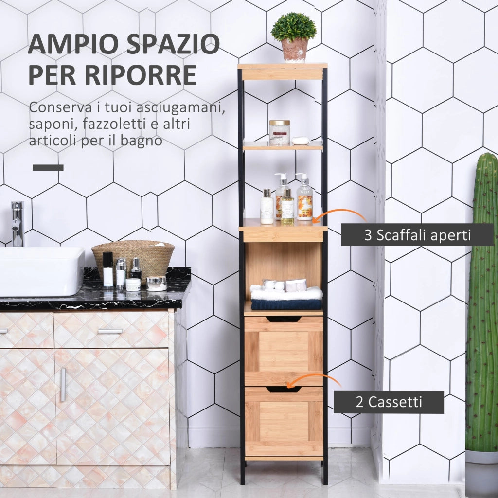 Mobile a Colonna per Bagno 30x30x144,3 cm in Legno MDF e Bambù
