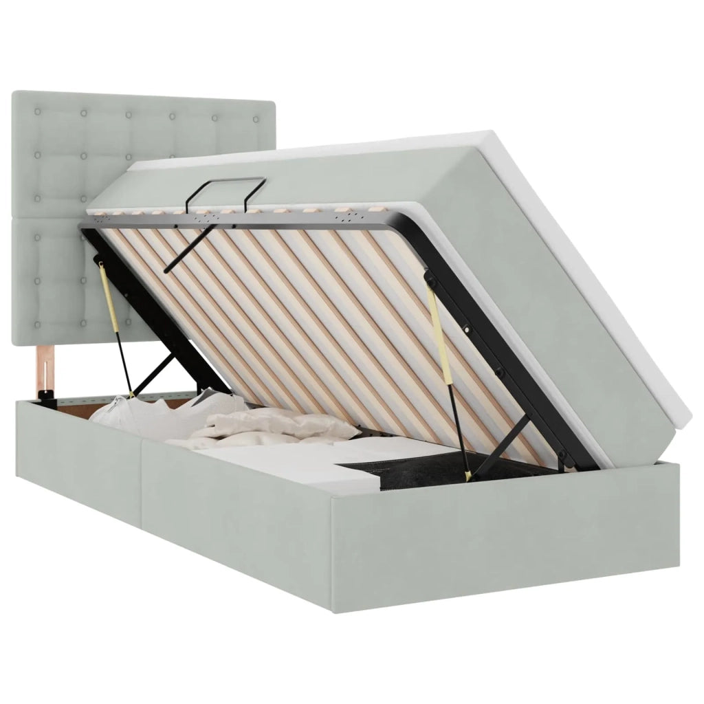 Letto con contenitore e LED Grigio chiaro 90 x 200 cm Velluto