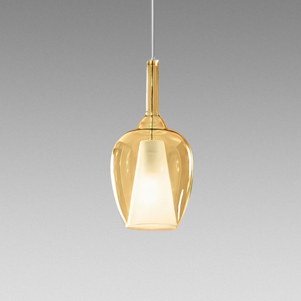 Ofelia S/10 Lampada a Sospensione in Vetro Borosilicato Ambra Trasparente con Attacco E27 e Cavo 3 metri per Interni - Gealuce