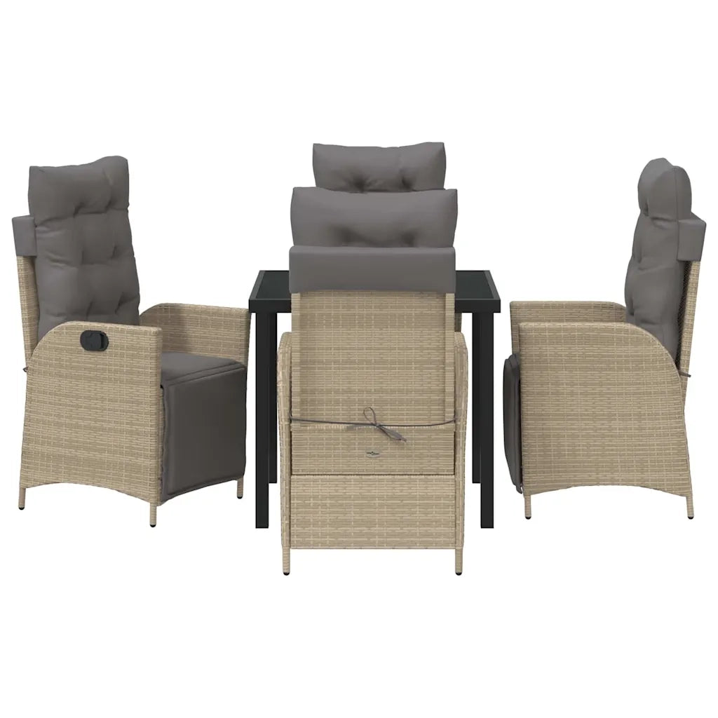Set da Pranzo per Giardino con cuscino 5 pcs Beige polyrattan