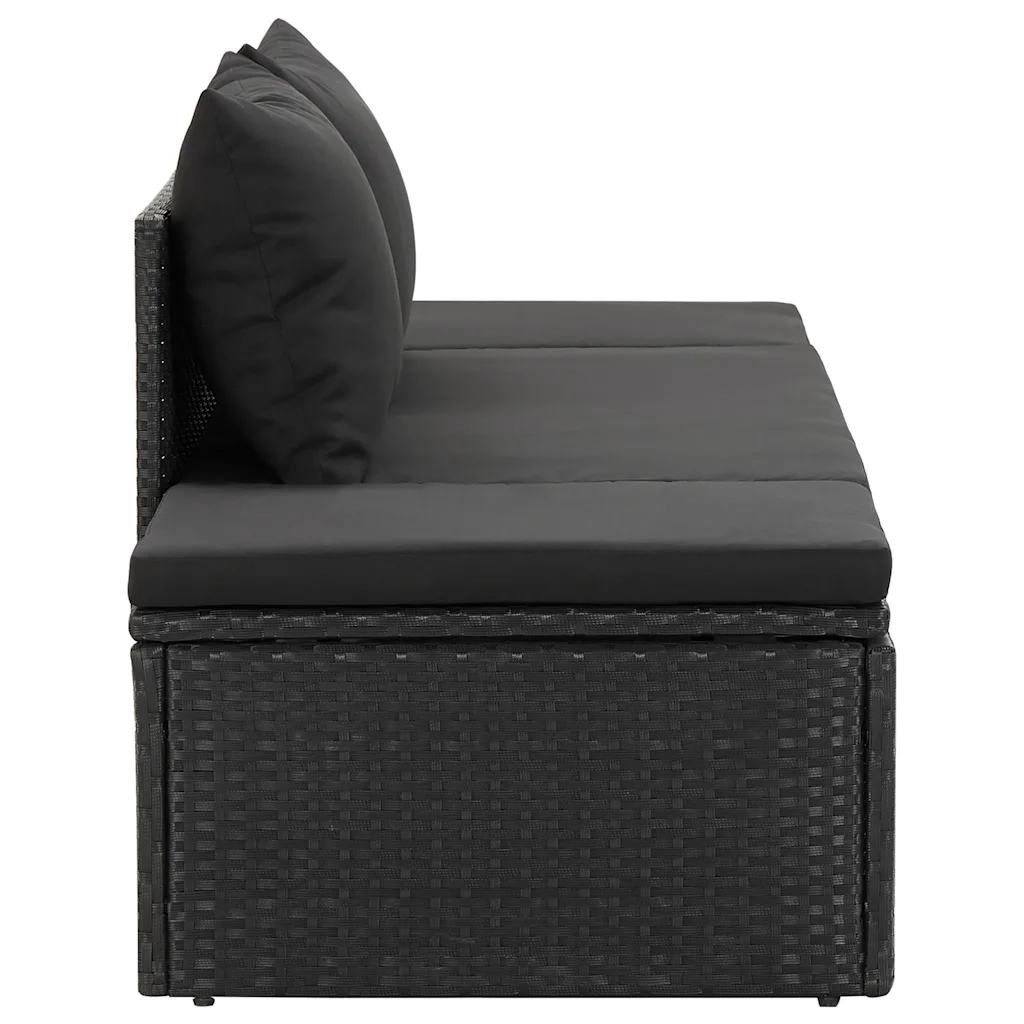 Lettino Prendisole con Cuscini in Polyrattan Nero 46224