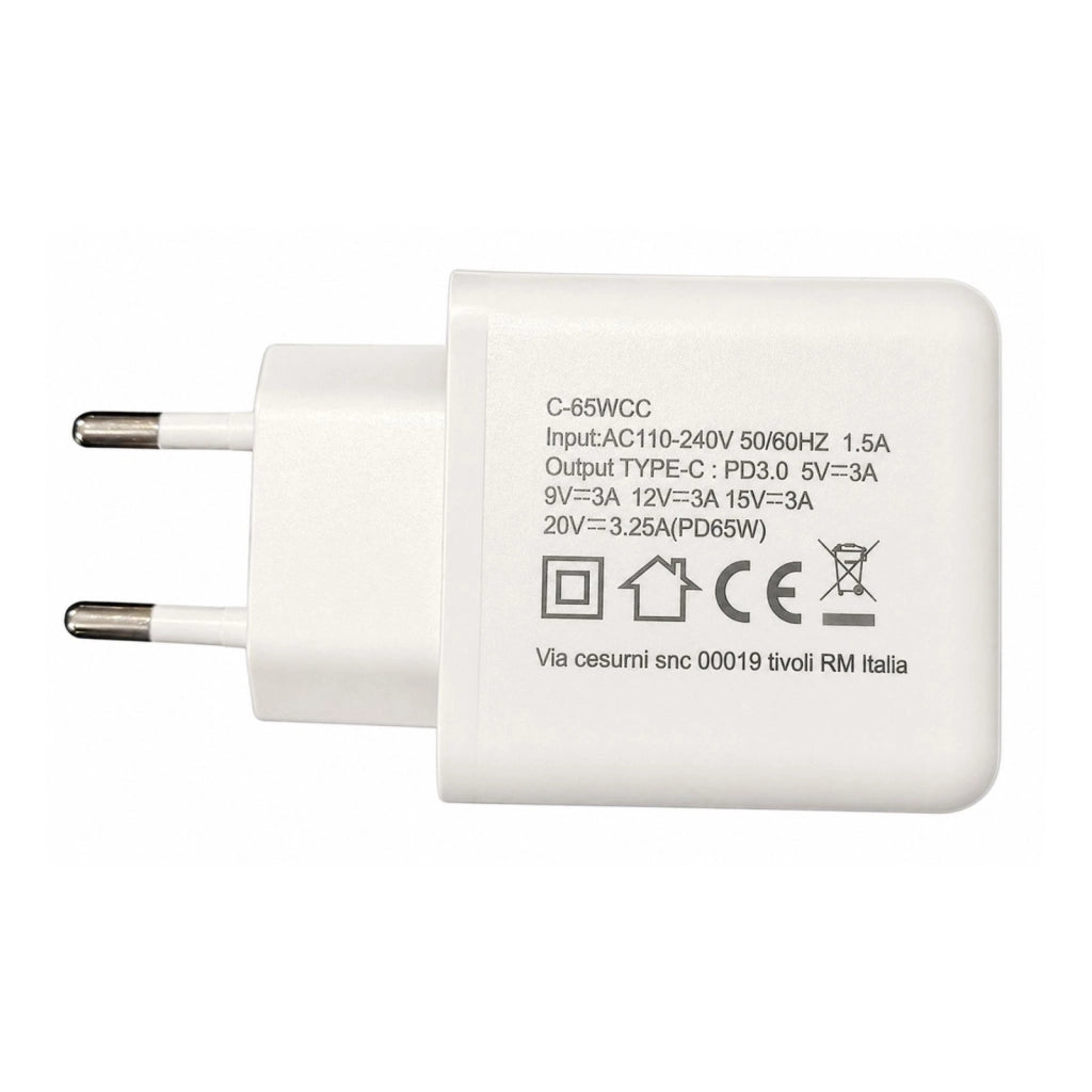 Caricatore USB-C 65W PD3.0, Alimentatore Rete EU con cavo USB-C 1M