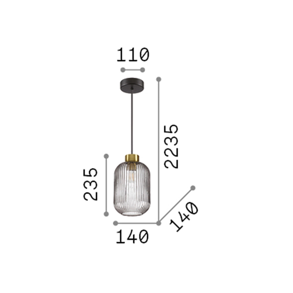 Sospensione Vintage-Decò Mint-1 Metallo Fumè 1 Luce E27