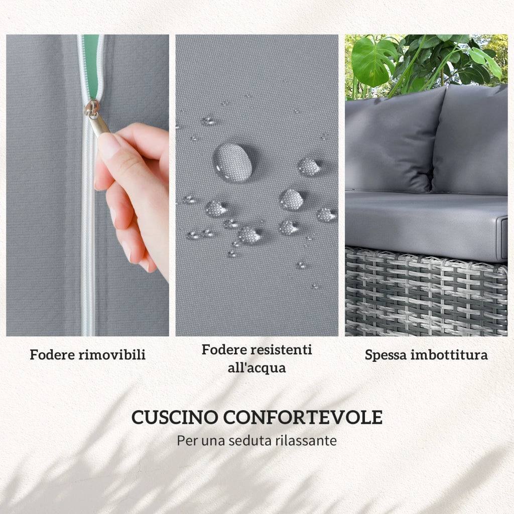 Set da Giardino 4 Pezzi con Divani e Tavolini ¨C zephmum ¨C Grigio, Acciaio, Polyrattan