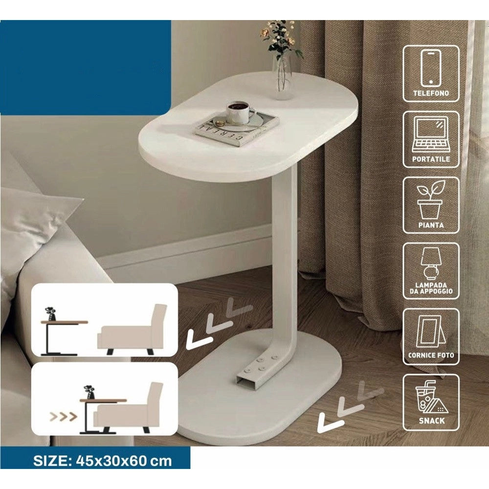 Trade Shop - Tavolino A Forma Di C Per Divano Soggiorno Camera Letto Moderno Portatile Tavolo - Bianco