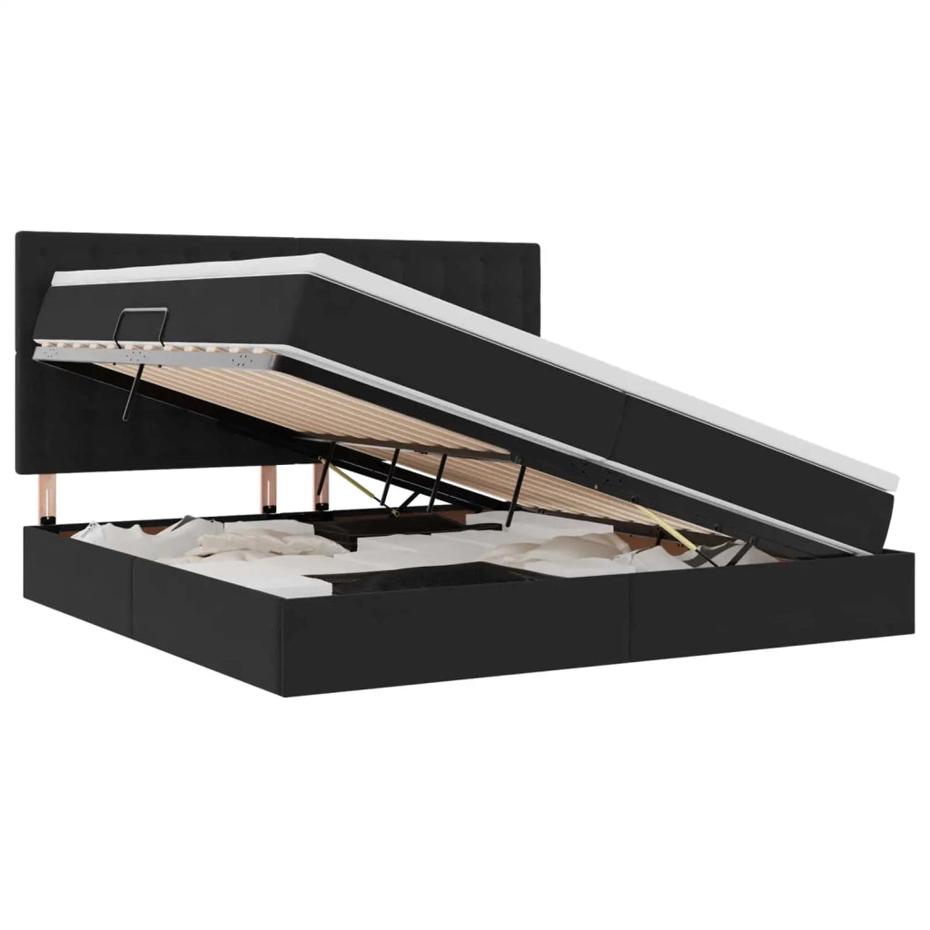 Letto con contenitore e LED con led Nero 200 x 200 cm Velluto