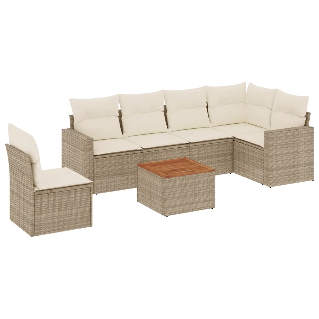 Set Divani da Giardino 7 pz con Cuscini Beige in Polyrattan 3256478