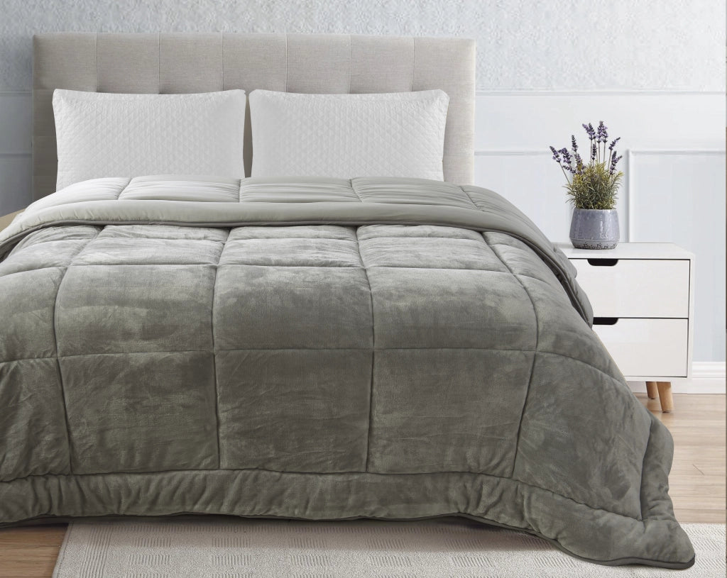 Trapunta Piumone Invernale In Tessuto Flanellato Effetto Velluto 550 Gr-Mq Grigio - Singolo